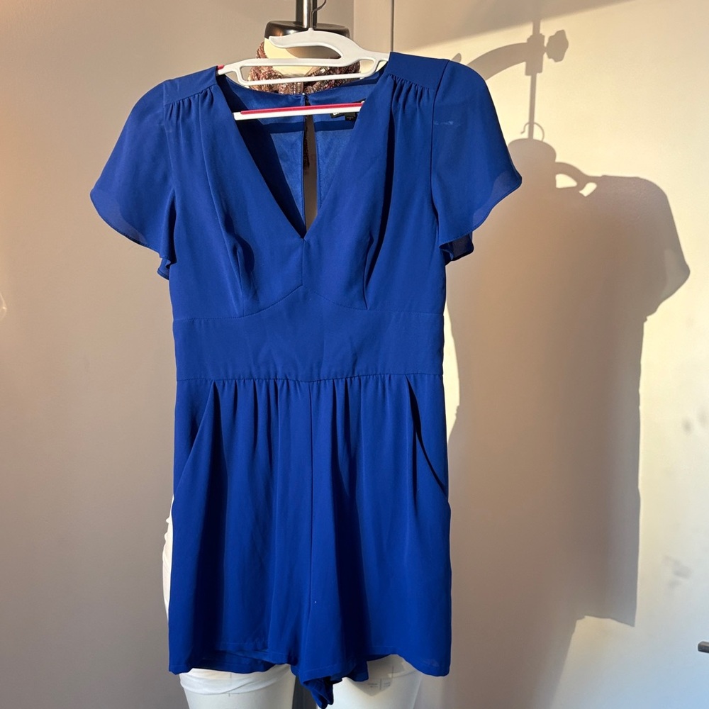 Express Royal Blue Short Sleeve V-Neck Tunic Romper